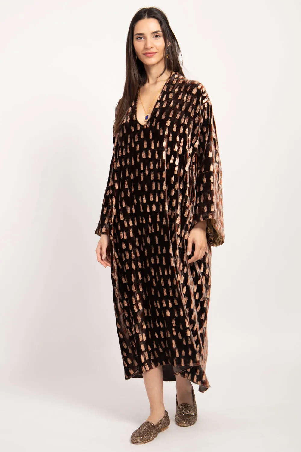 Nisrine Silk Velvet Brown Dress