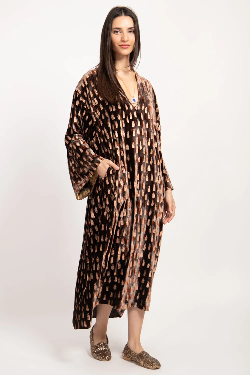 Nisrine Silk Velvet Brown Dress