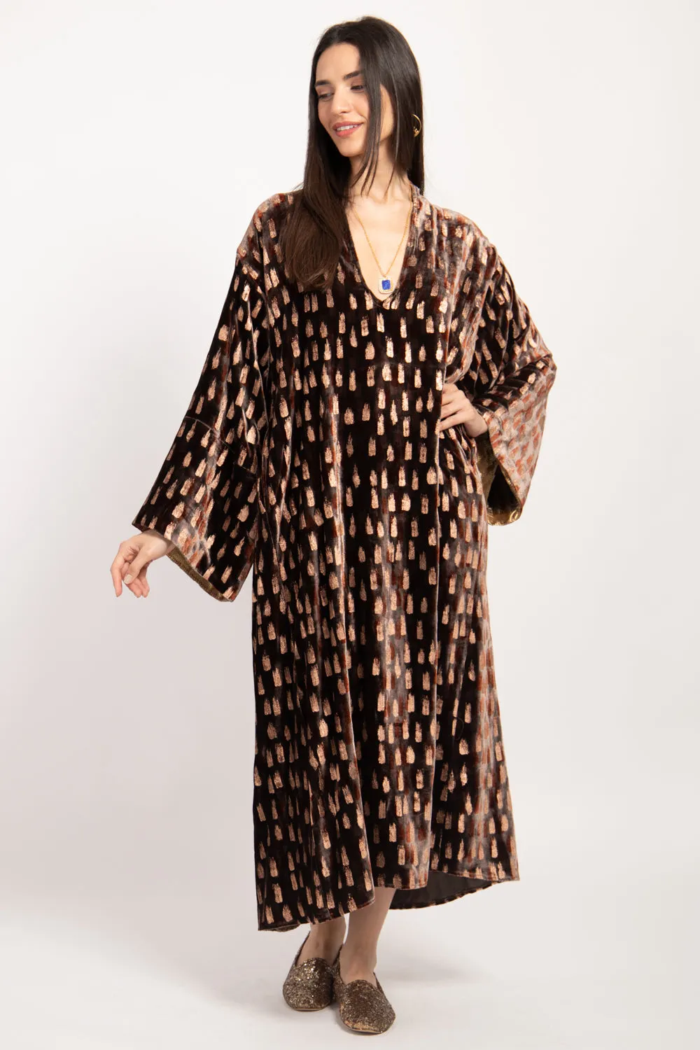 Nisrine Silk Velvet Brown Dress