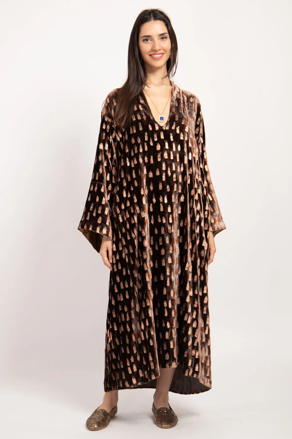 Nisrine Silk Velvet Brown Dress