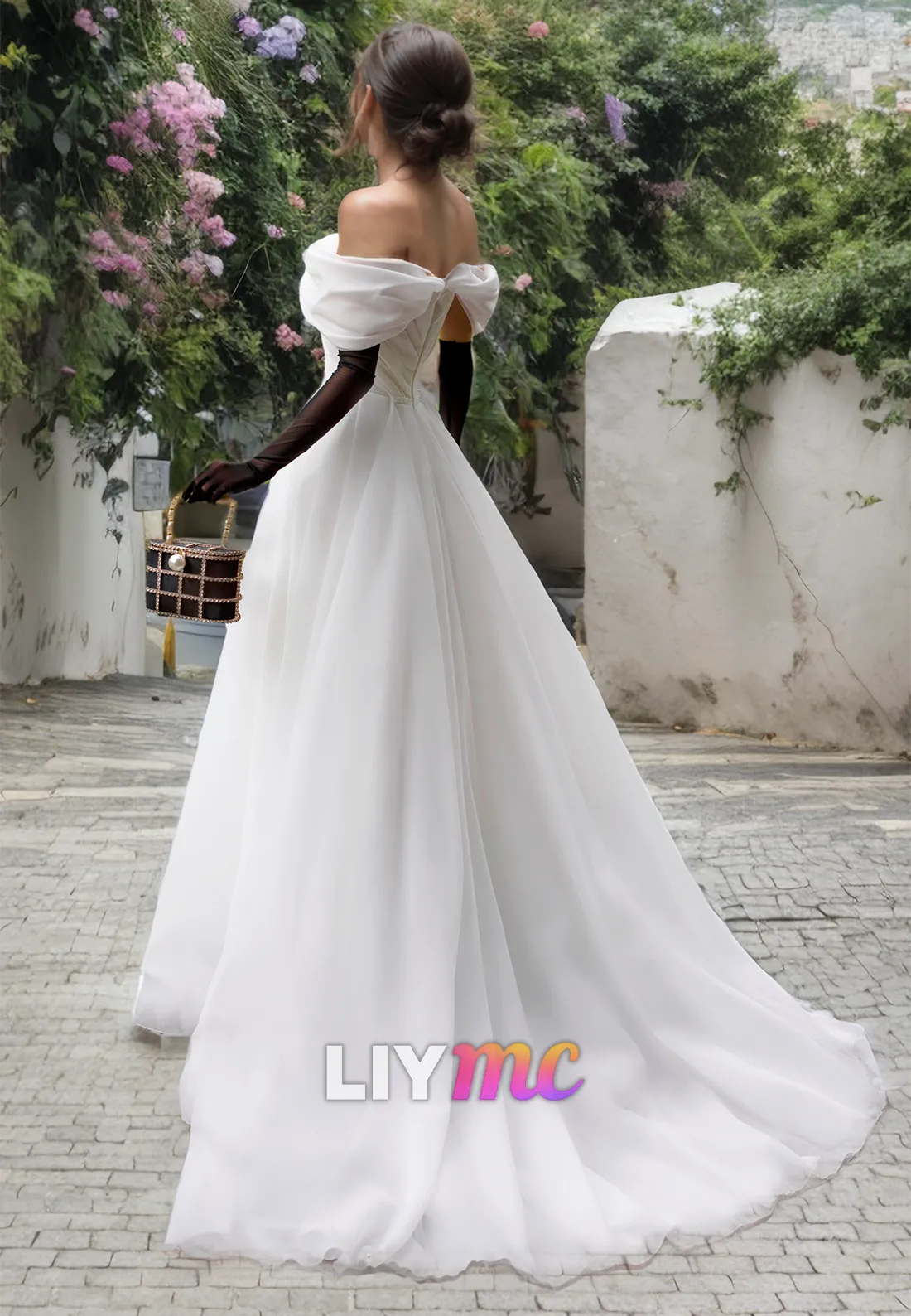 Off-Shoulder Strapless Pleated A-Line Ball Gown Wedding Dress