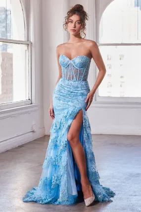OLEA Strapless Bustier Corset Lace Up Trumpet Ruffle Mermaid Prom & Formal Dress