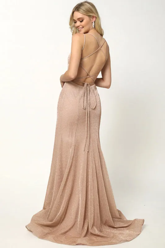 Open-Back V-Neck Long Prom Dress, Fitted