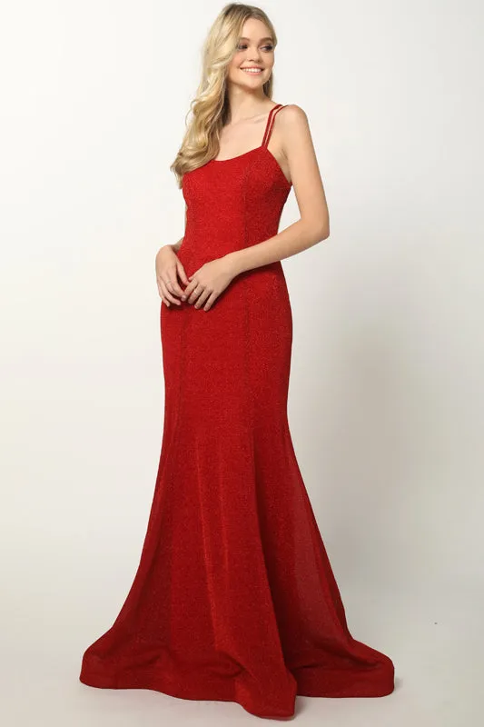 Open-Back V-Neck Long Prom Dress, Fitted