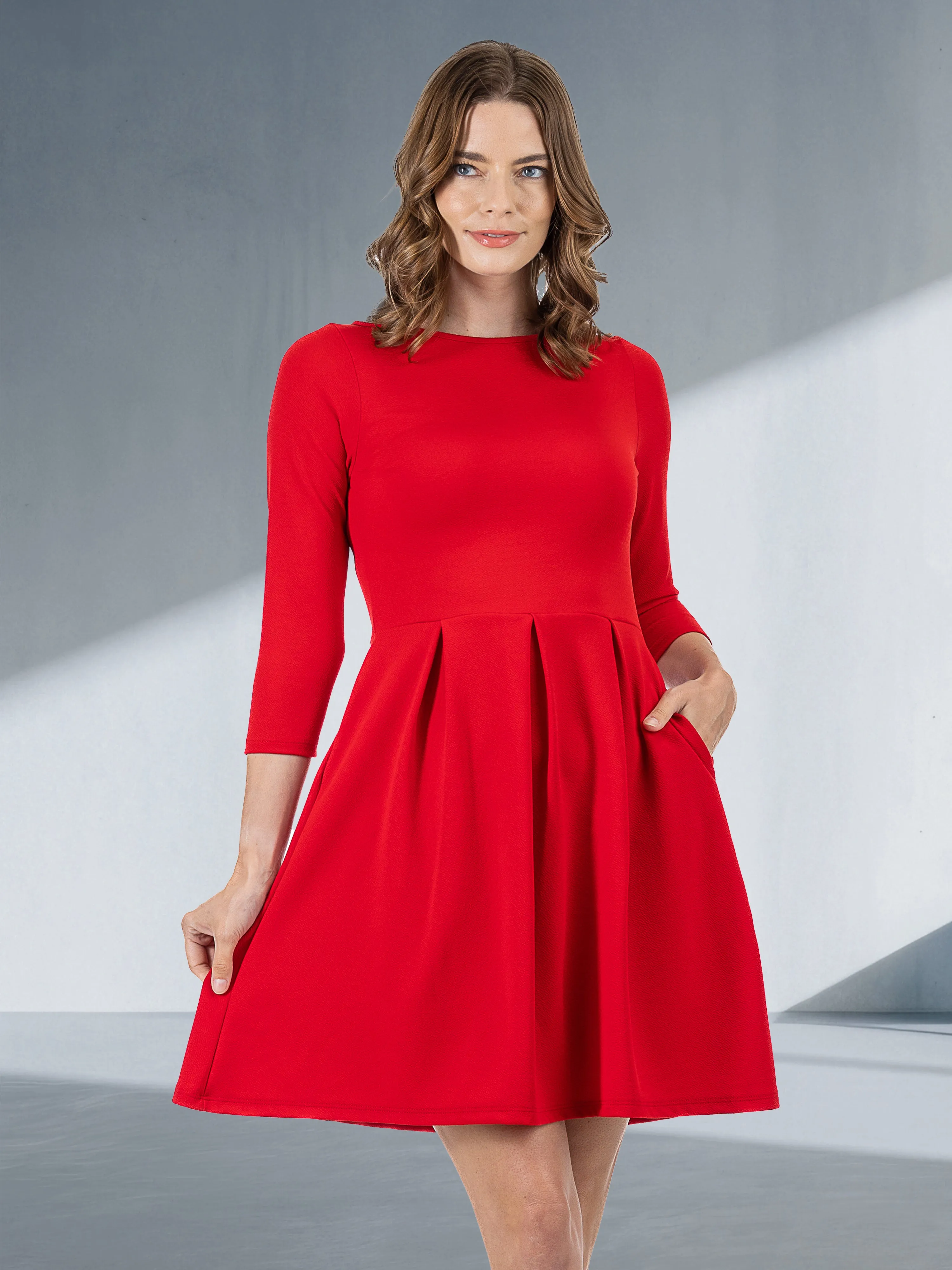 Perfect Long Sleeve Fit and Flare Pocket Dress For Women