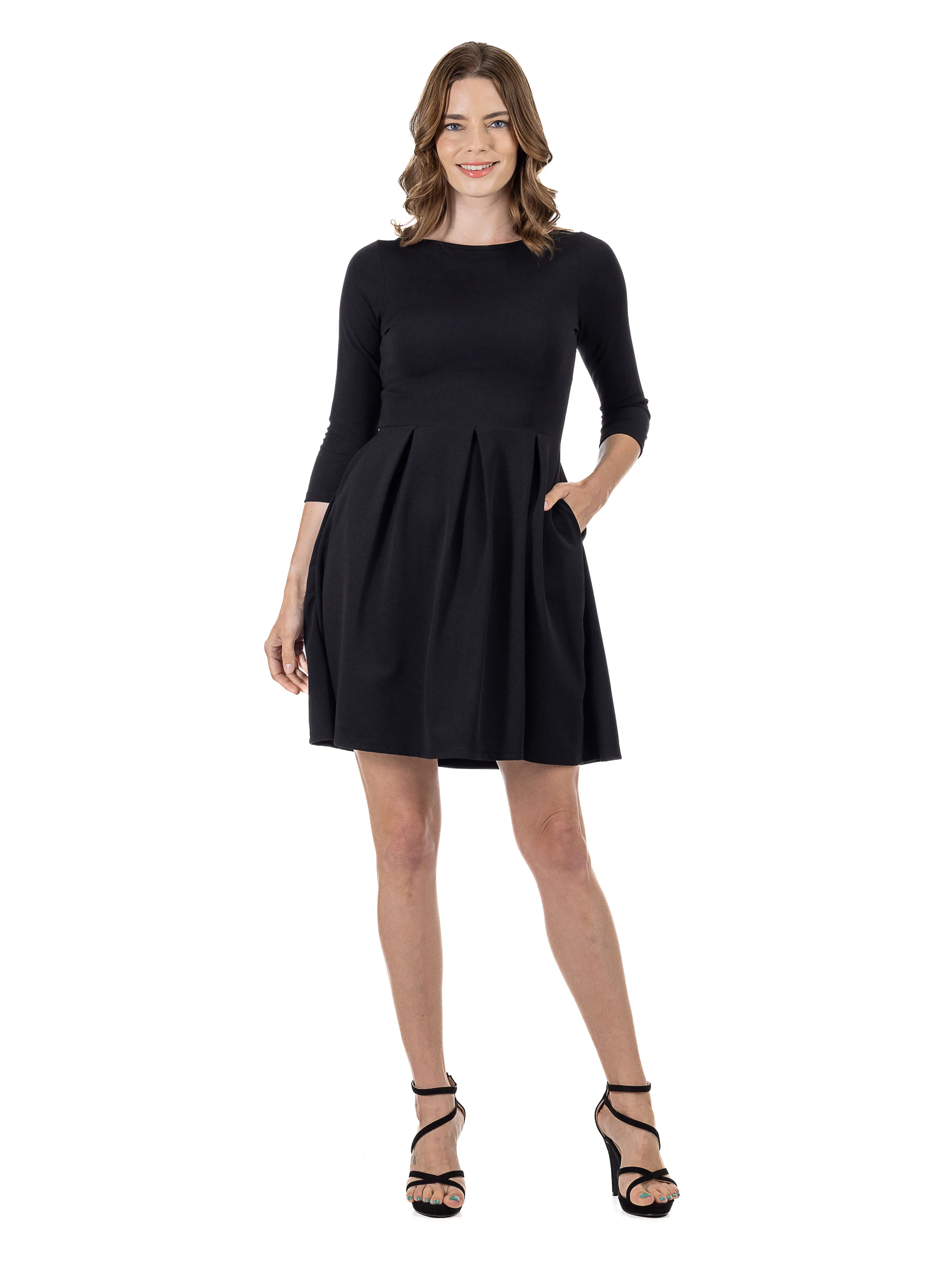 Perfect Long Sleeve Fit and Flare Pocket Dress For Women