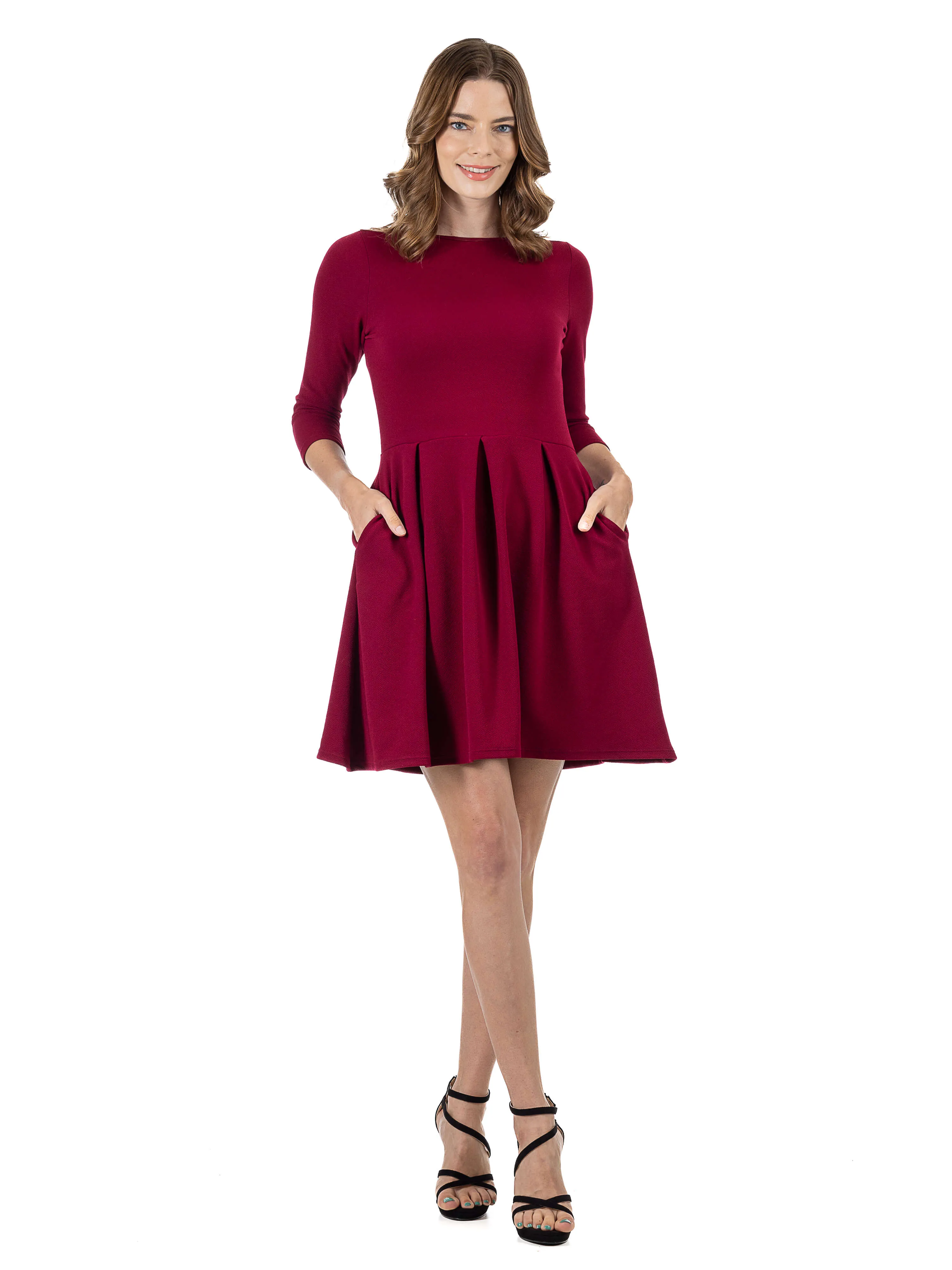 Perfect Long Sleeve Fit and Flare Pocket Dress For Women