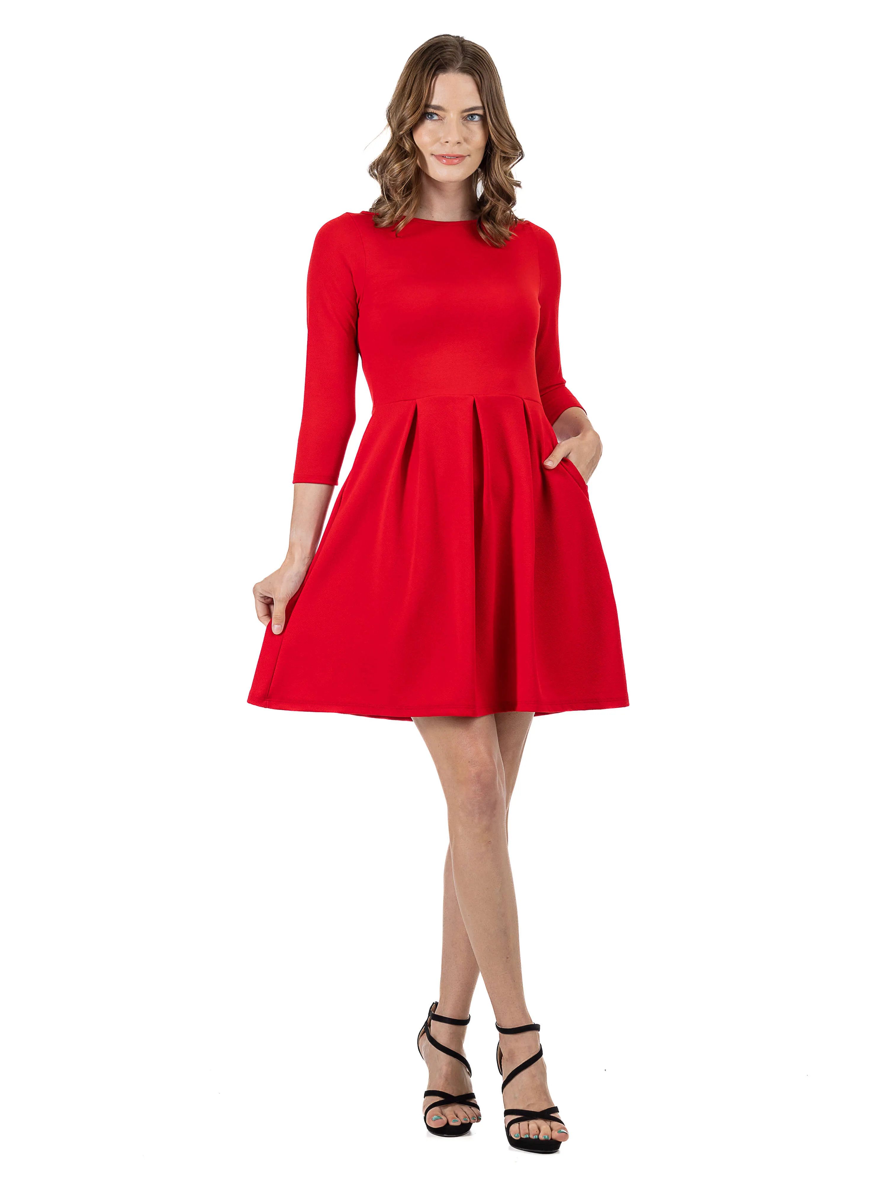 Perfect Long Sleeve Fit and Flare Pocket Dress For Women