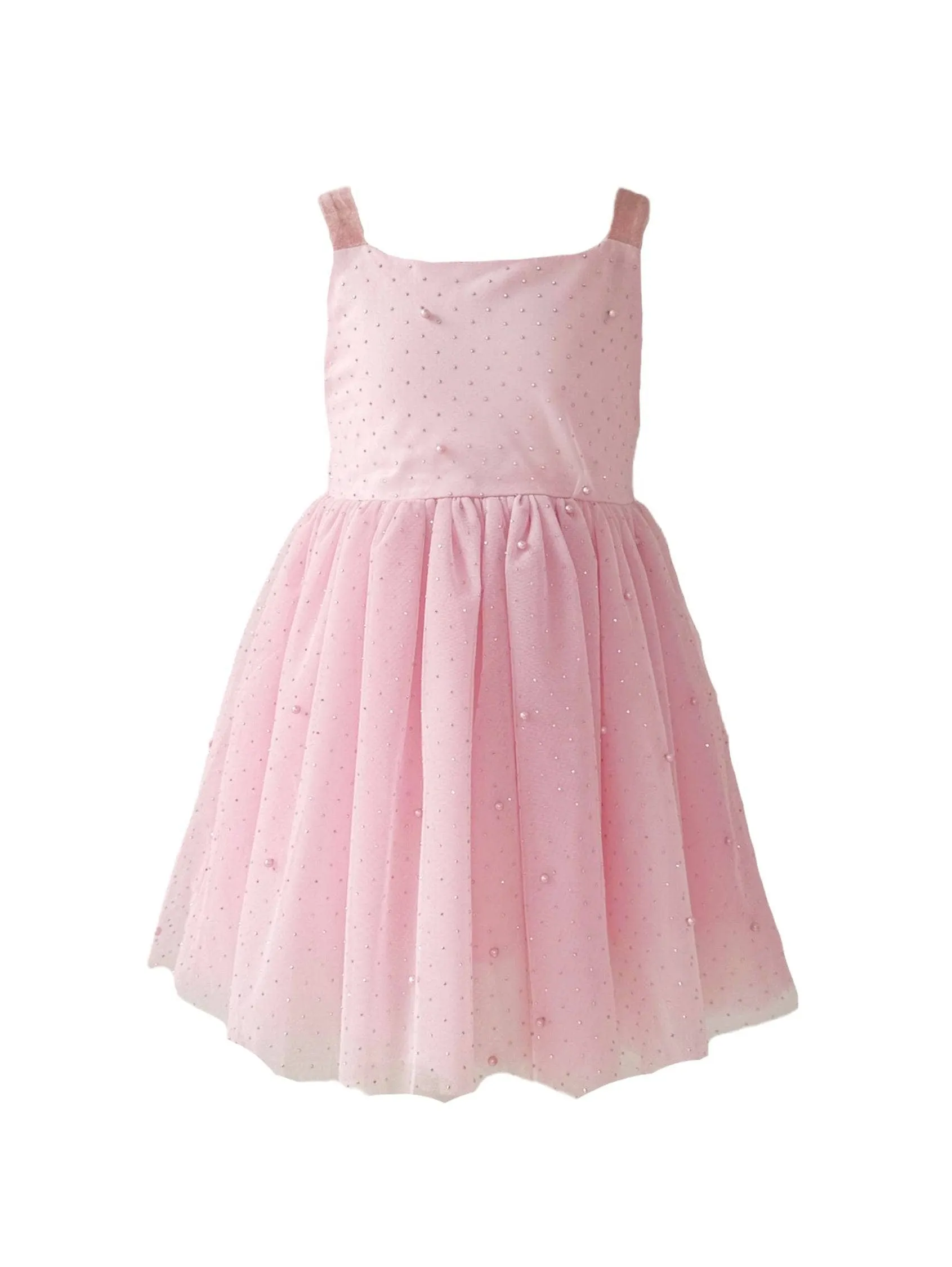Pink Crystal Pearl Tulle Tank Dress