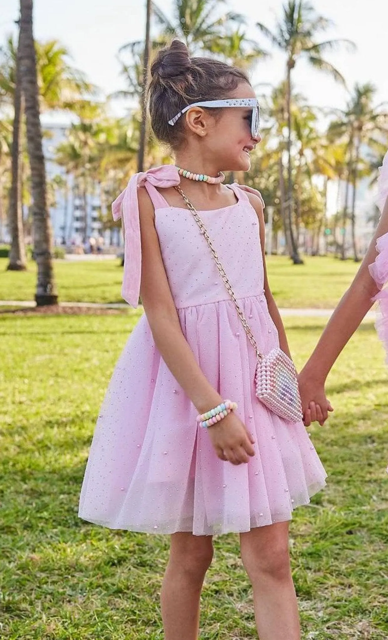 Pink Crystal Pearl Tulle Tank Dress
