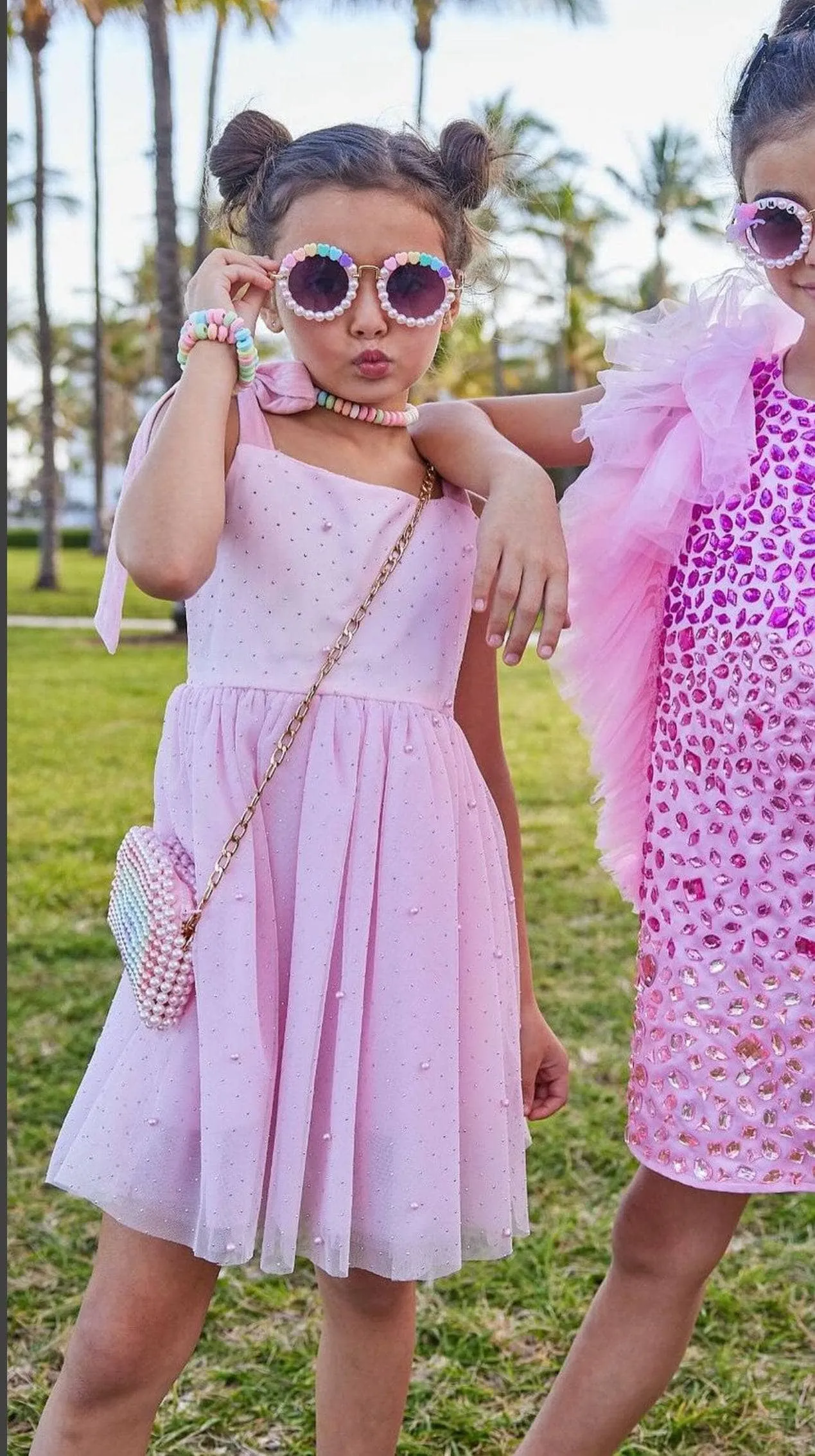 Pink Crystal Pearl Tulle Tank Dress