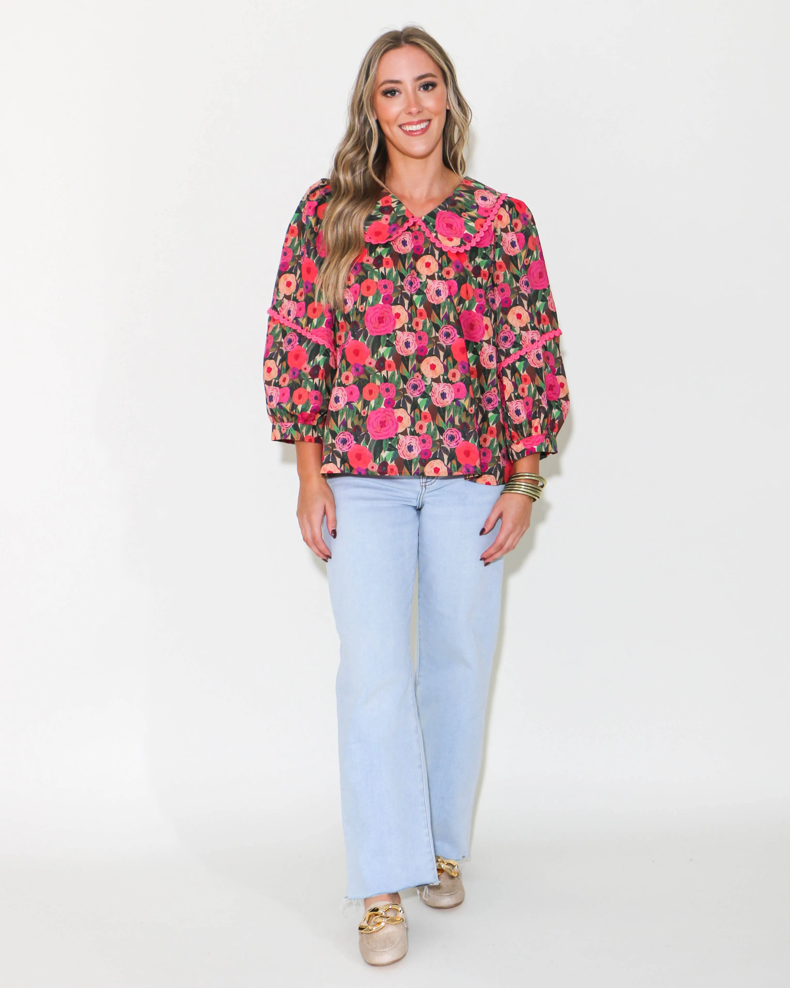 Pink Poppi Top with Peter Pan Collar