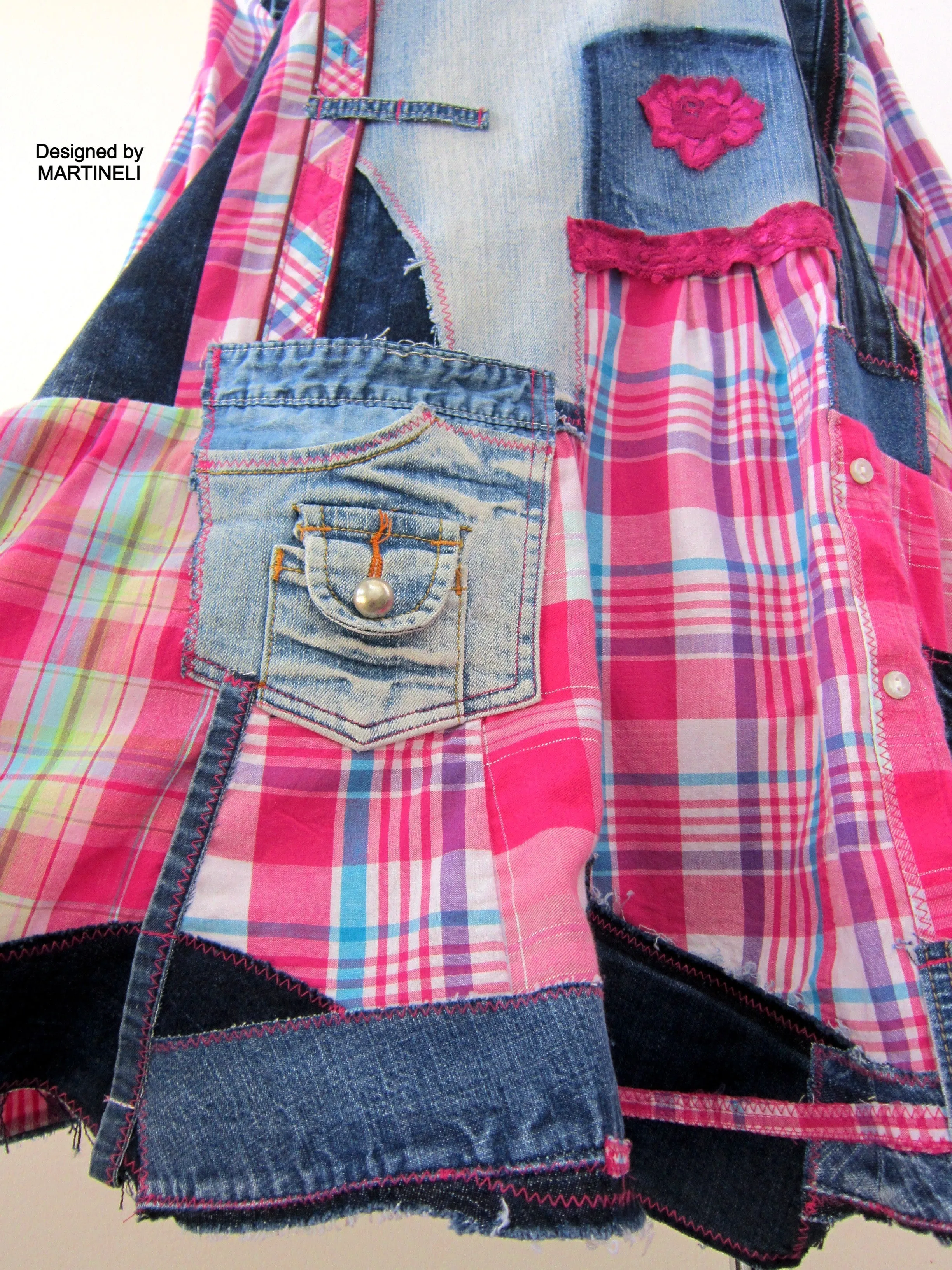 Plus Size Dress for Women,2X Upcycled Denim Shirt Dress,Pink Cotton Tunic Top
