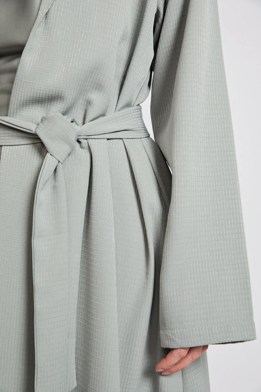Premium Jacquard Blazer Open Abaya - Smoky Sage