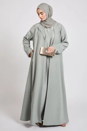 Premium Jacquard Blazer Open Abaya - Smoky Sage