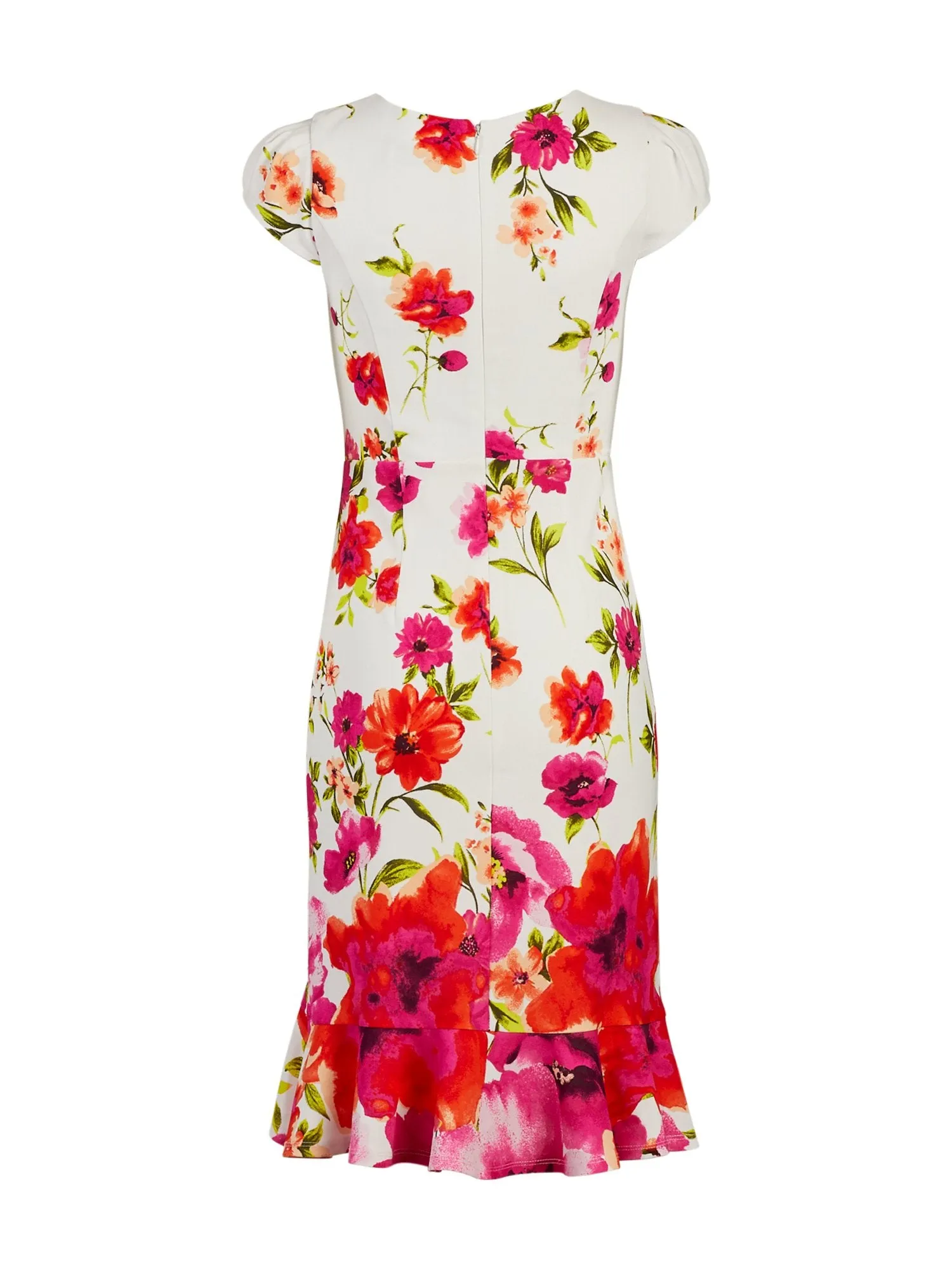 Puff-Sleeve Ruffled Sheath Dress - Magic Crepe®