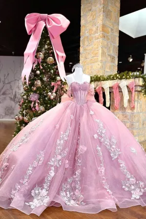 Quinceanera Dress Off The Shoulder Lace Up Back Appliques Tulle