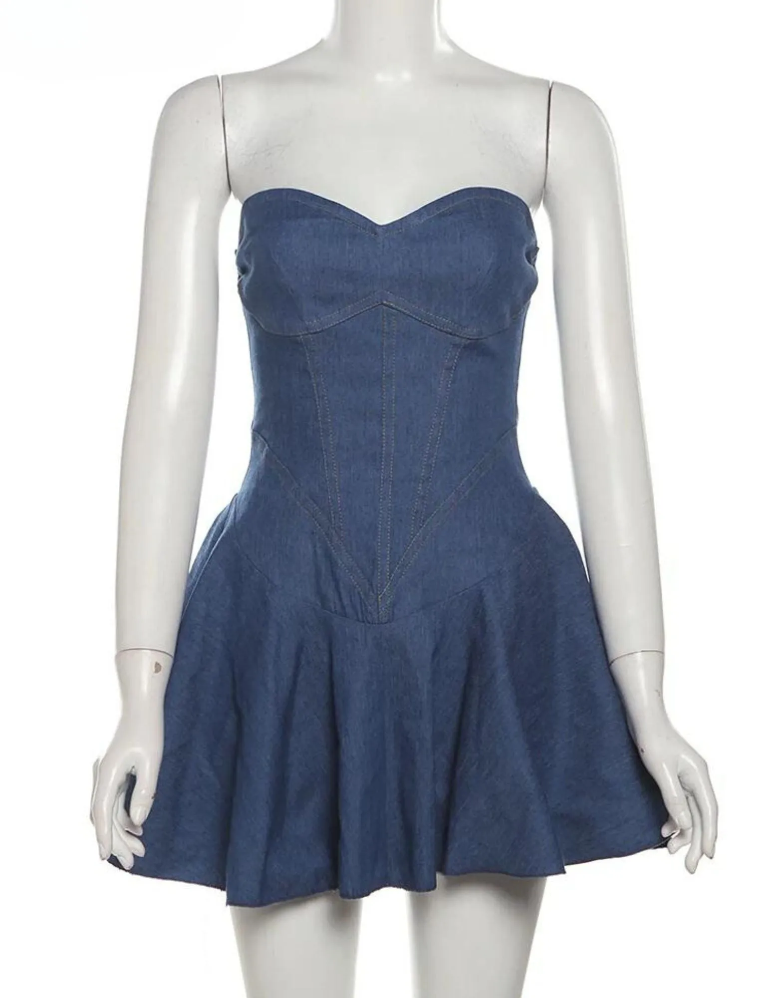 "Trendy Strapless Denim Bodycon Dress - Y2K Hipster Fashion for Summer Parties & Concerts"