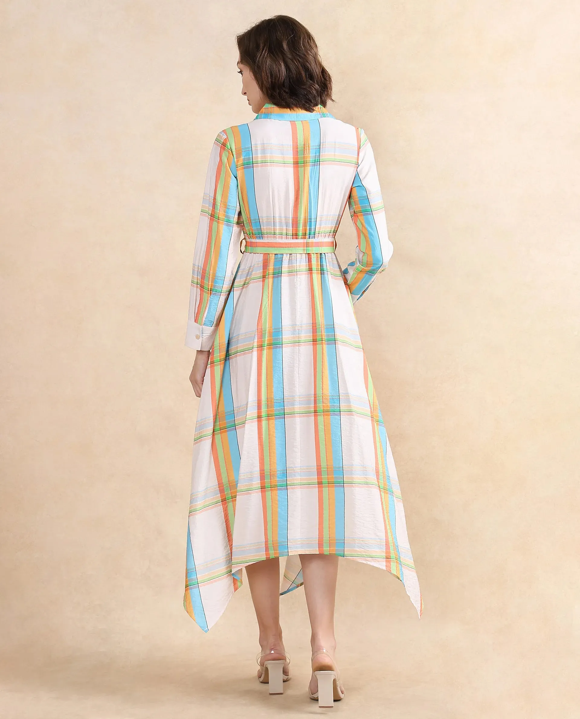 Rareism Women Ariska Multi Nylon Viscose Fabric Cuffed Sleeve Collared Neck Button Closure Fit And Flare Maxi Printed Dress