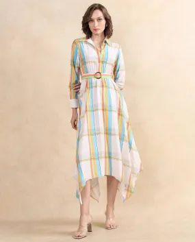Rareism Women Ariska Multi Nylon Viscose Fabric Cuffed Sleeve Collared Neck Button Closure Fit And Flare Maxi Printed Dress