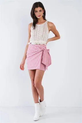 Red Checkered Mock Wrap Vintage Chic Mini Skirt  /3-2-1