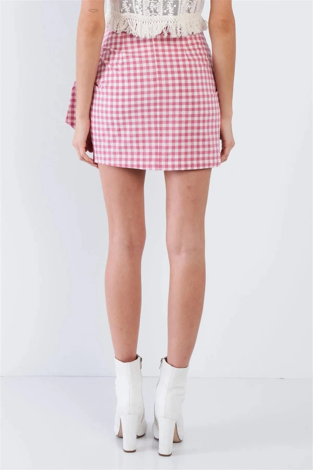 Red Checkered Mock Wrap Vintage Chic Mini Skirt  /3-2-1