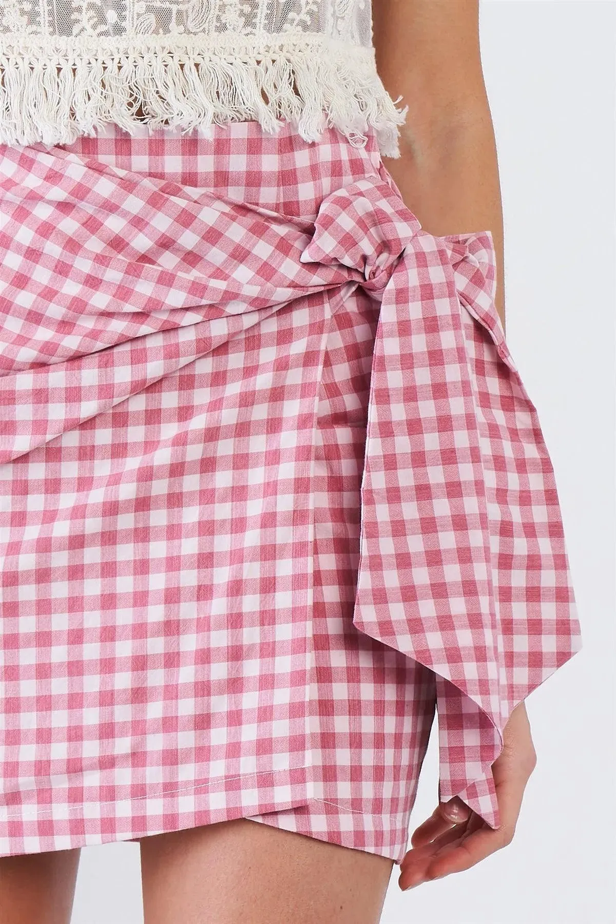 Red Checkered Mock Wrap Vintage Chic Mini Skirt  /3-2-1