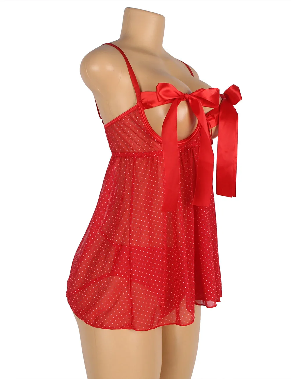 Red Sexy Silk Bow-Knot Holollow Out Bra Open Back Side Backbydoll