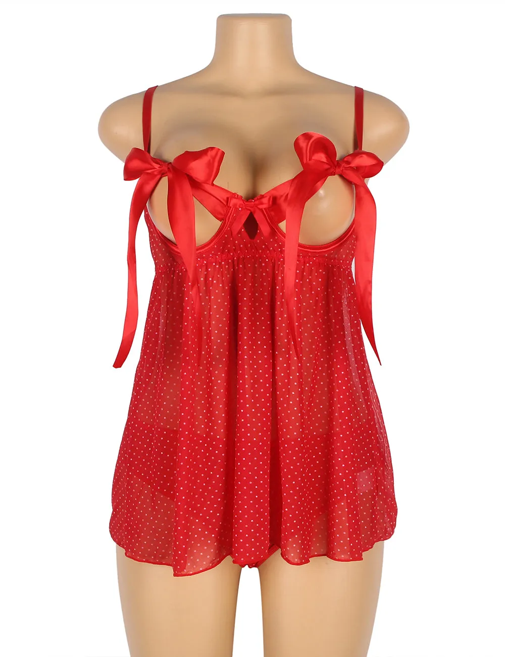 Red Sexy Silk Bow-Knot Holollow Out Bra Open Back Side Backbydoll