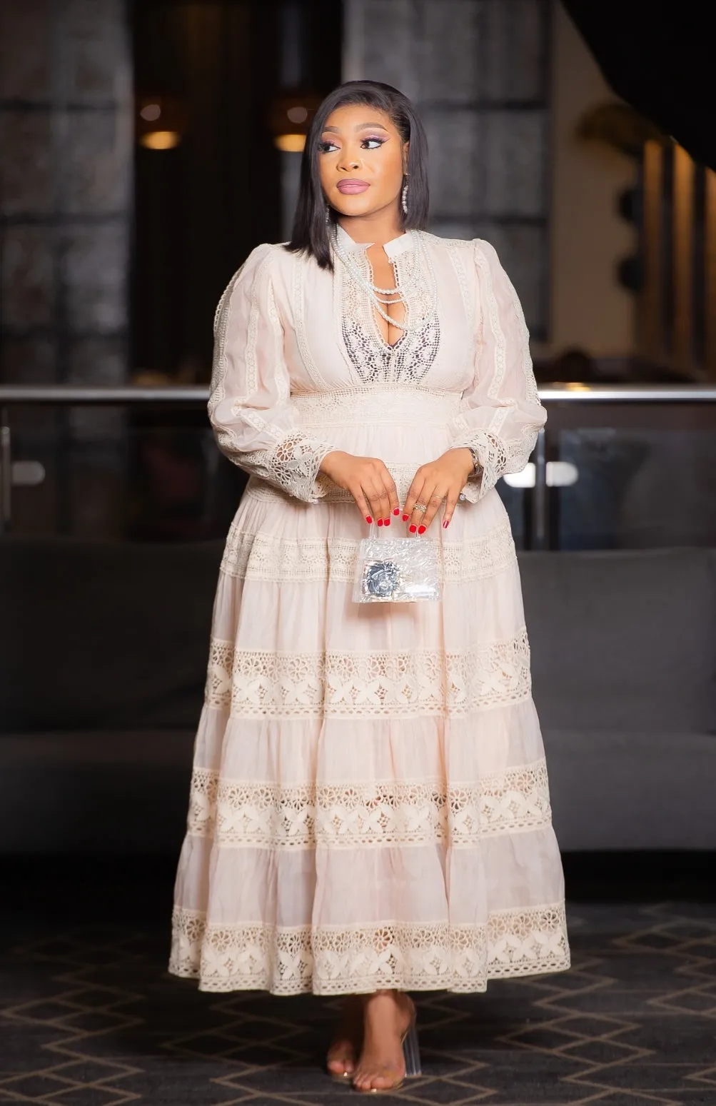 Regal Lace Splendor- Hollow-Out Maxi Dress (New)