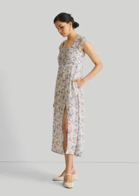 Ruched Dress in Blue Florals