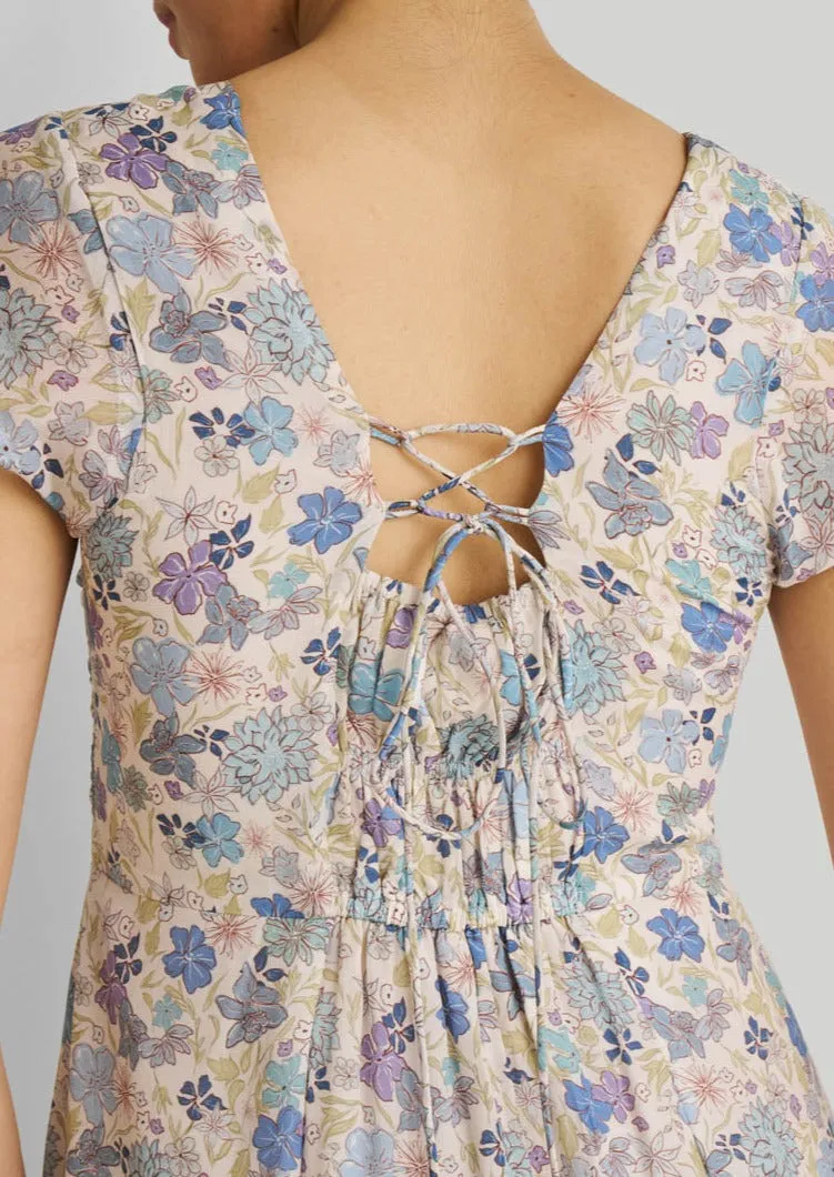 Ruched Dress in Blue Florals