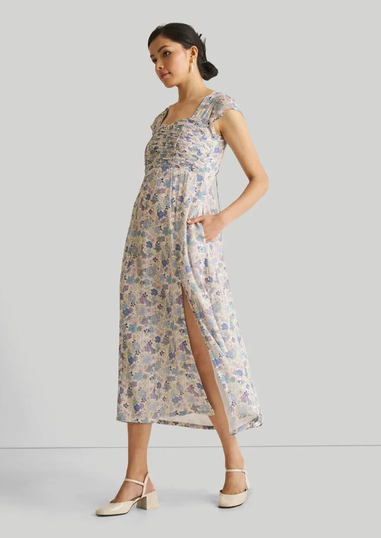 Ruched Dress in Blue Florals