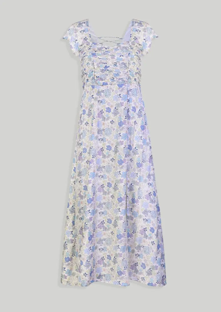 Ruched Dress in Blue Florals
