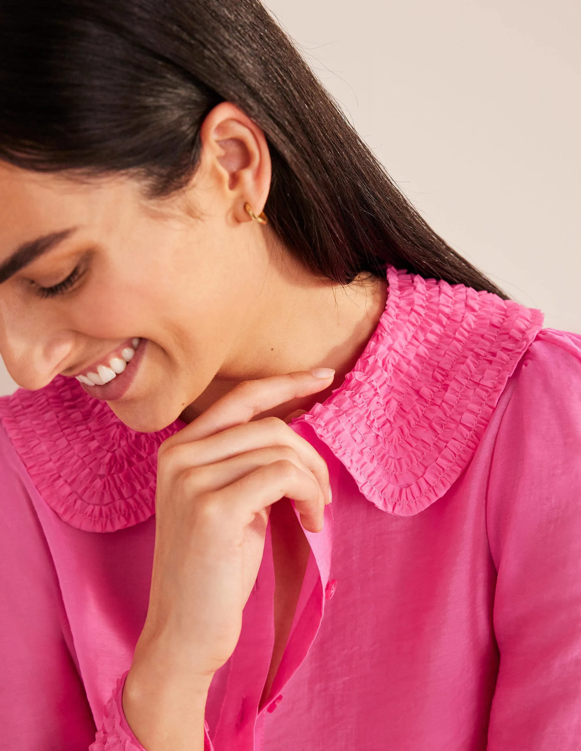 Ruffle Detail Organza Shirt-Shocking Pink
