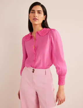 Ruffle Detail Organza Shirt-Shocking Pink