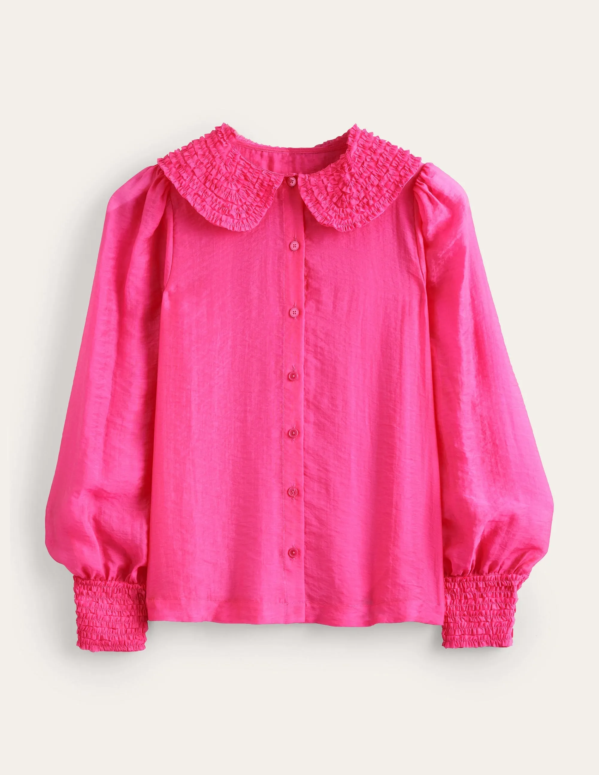 Ruffle Detail Organza Shirt-Shocking Pink