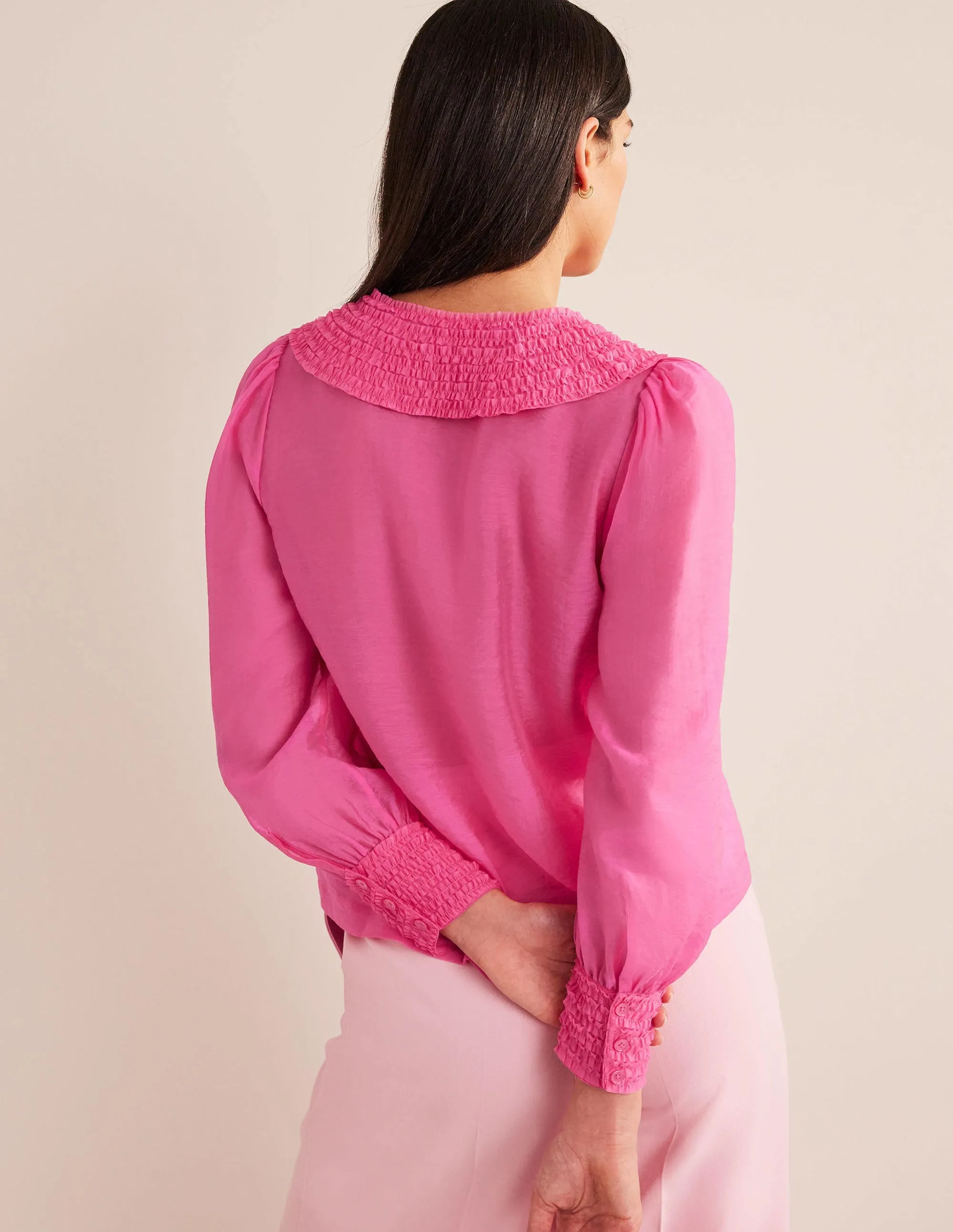 Ruffle Detail Organza Shirt-Shocking Pink