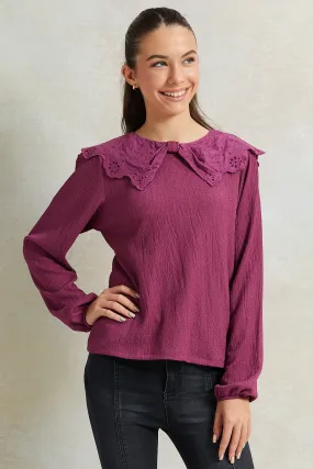 Senior Girls Pink Peter Pan Collar Top