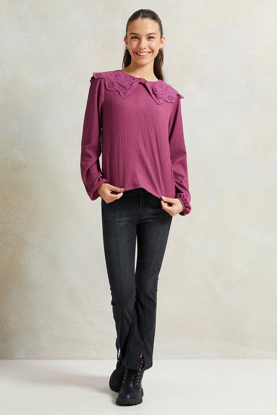Senior Girls Pink Peter Pan Collar Top