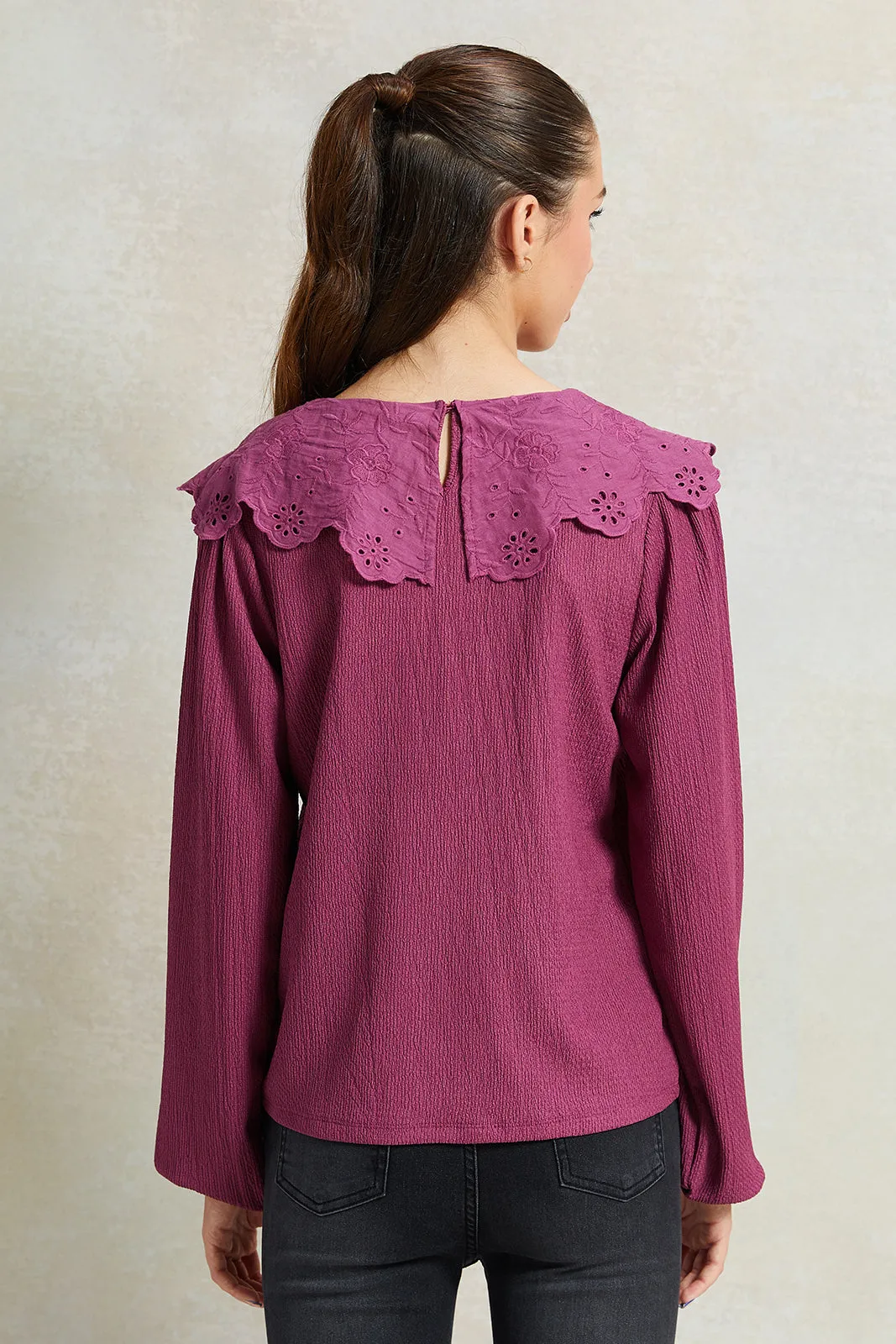 Senior Girls Pink Peter Pan Collar Top