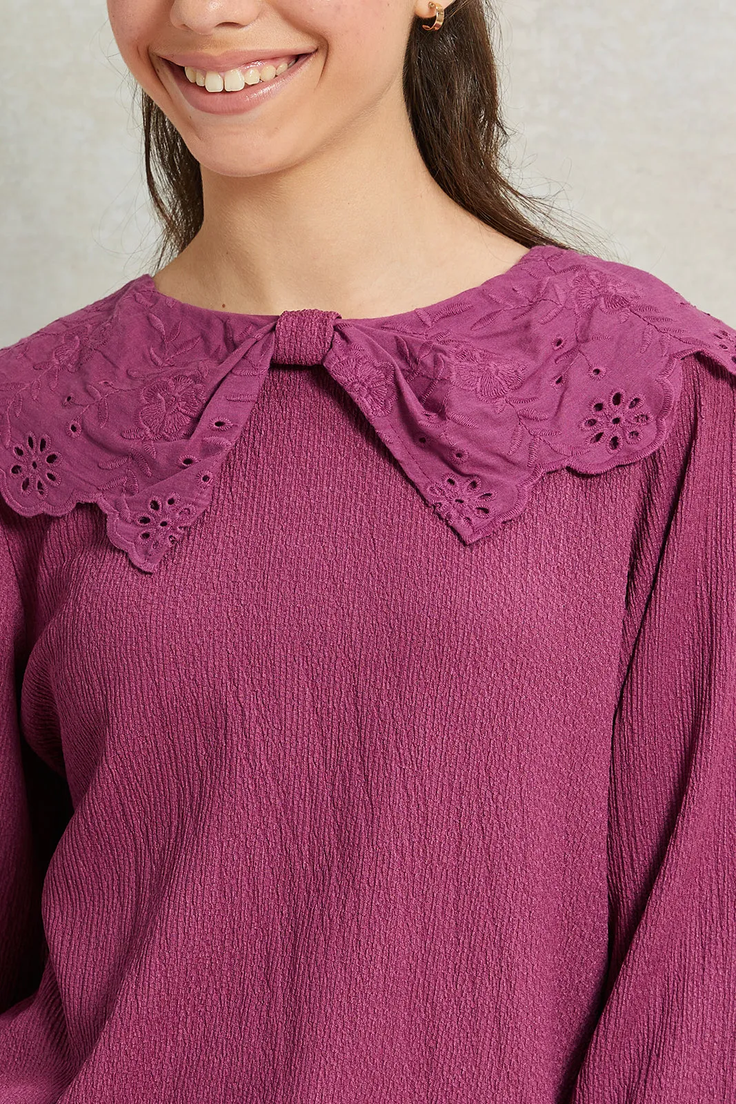 Senior Girls Pink Peter Pan Collar Top