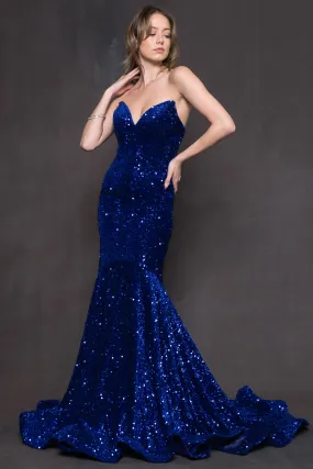 Sequin Embroidered Mermaid Open Back Long Prom Dress