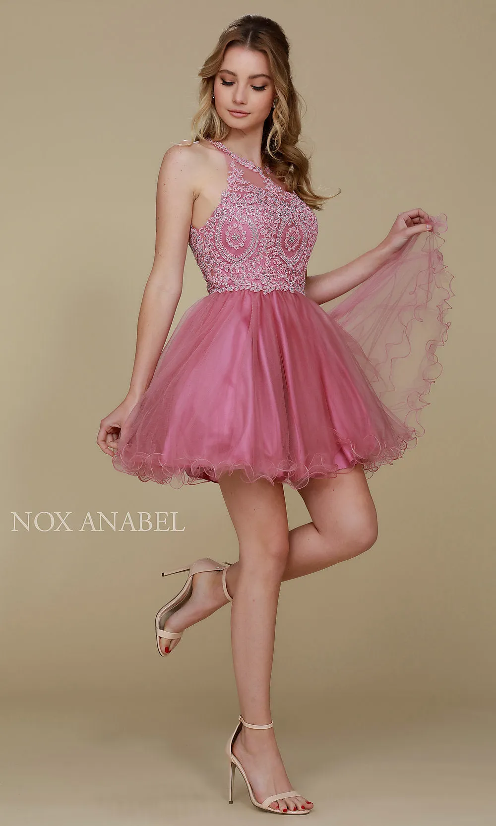 Sheer-Bodice Short Babydoll Homecoming Dress