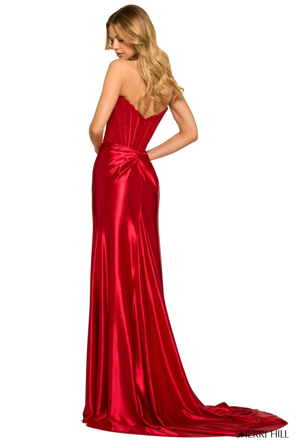 SHERRI HILL - 55419: Elegant Lace Corset Strapless Satin Prom Gown