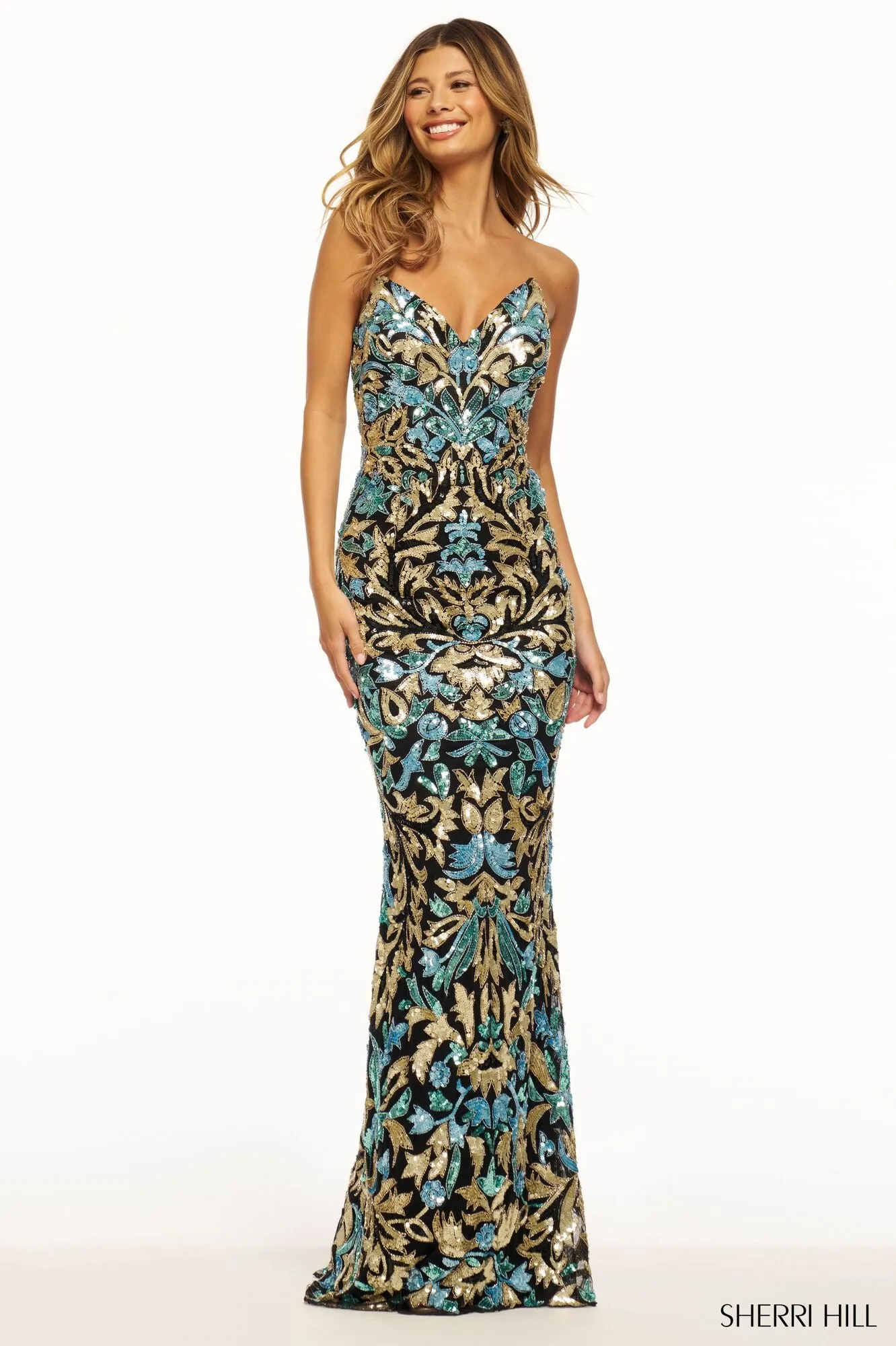 SHERRI HILL 56080: Strapless Beaded Dress with Sweetheart Neckline