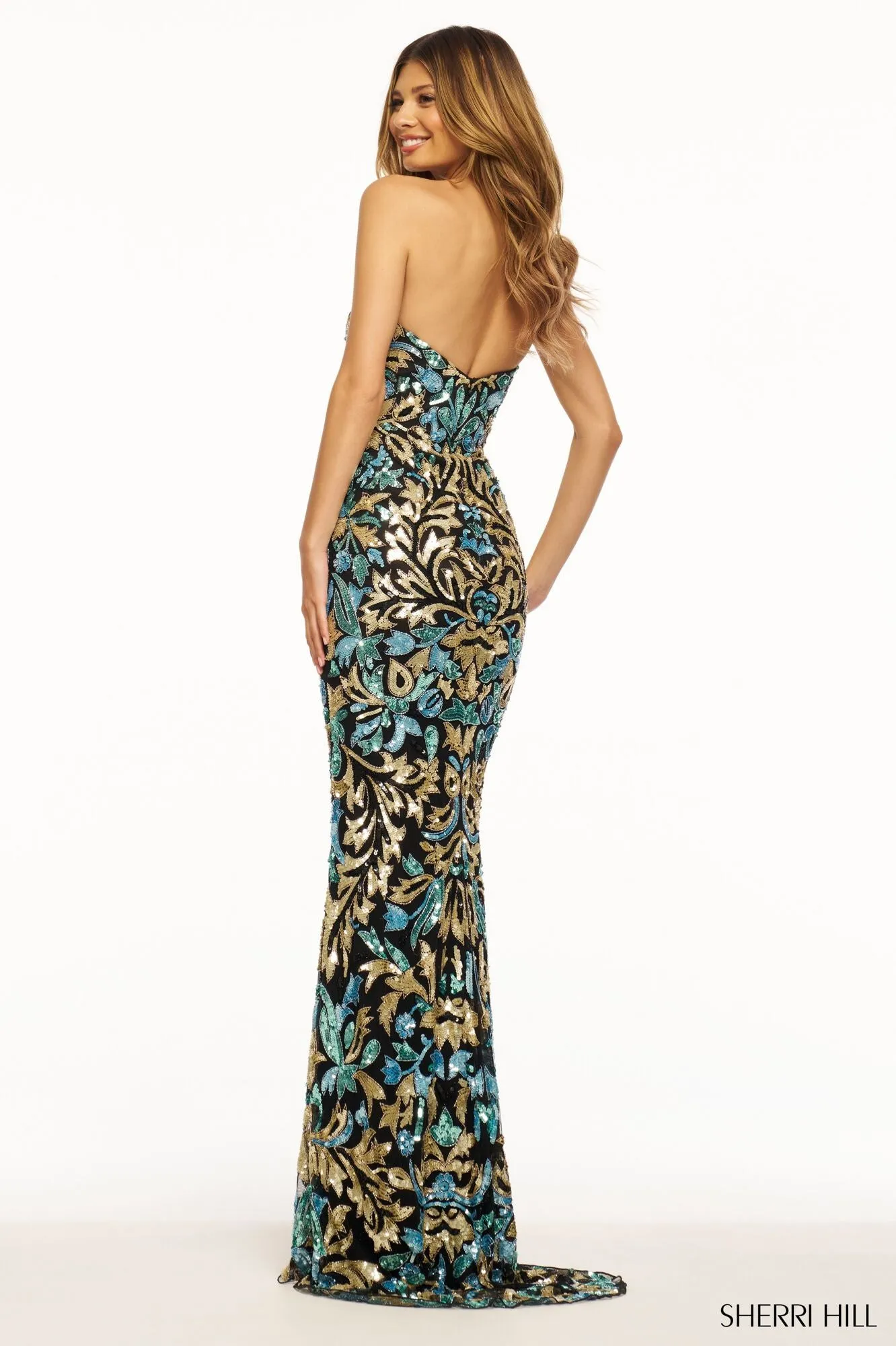 SHERRI HILL 56080: Strapless Beaded Dress with Sweetheart Neckline
