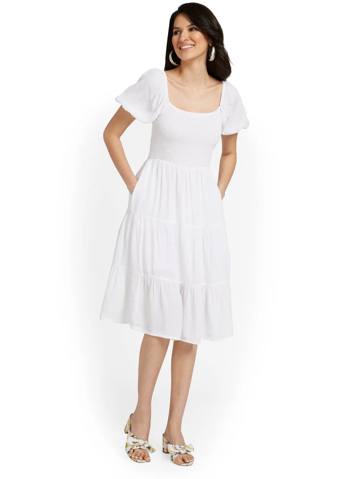 Smocked Top Puff-Sleeve Dress