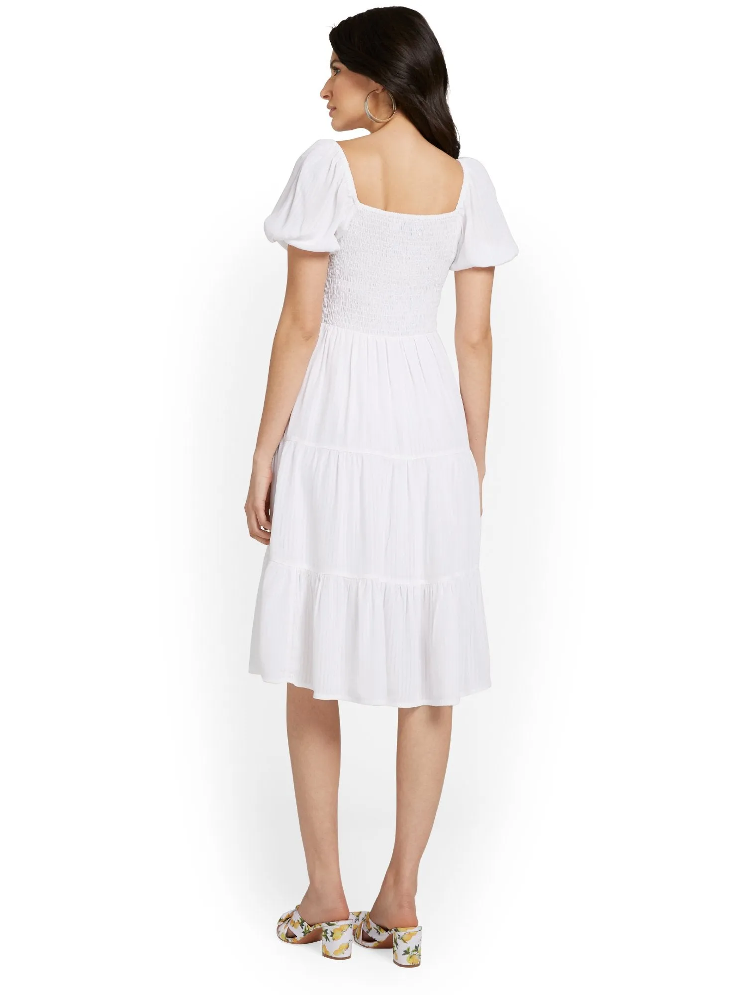Smocked Top Puff-Sleeve Dress
