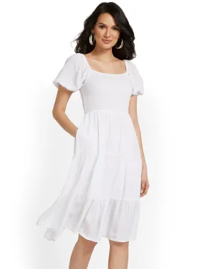 Smocked Top Puff-Sleeve Dress